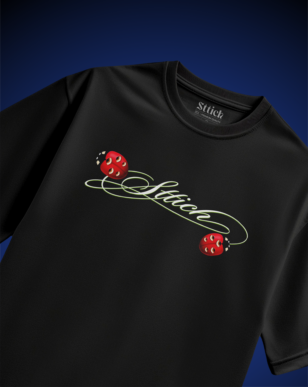 Blue Flower & fail pass Black T-Shirt