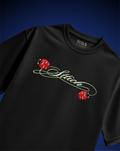 Blue Flower & fail pass Black T-Shirt