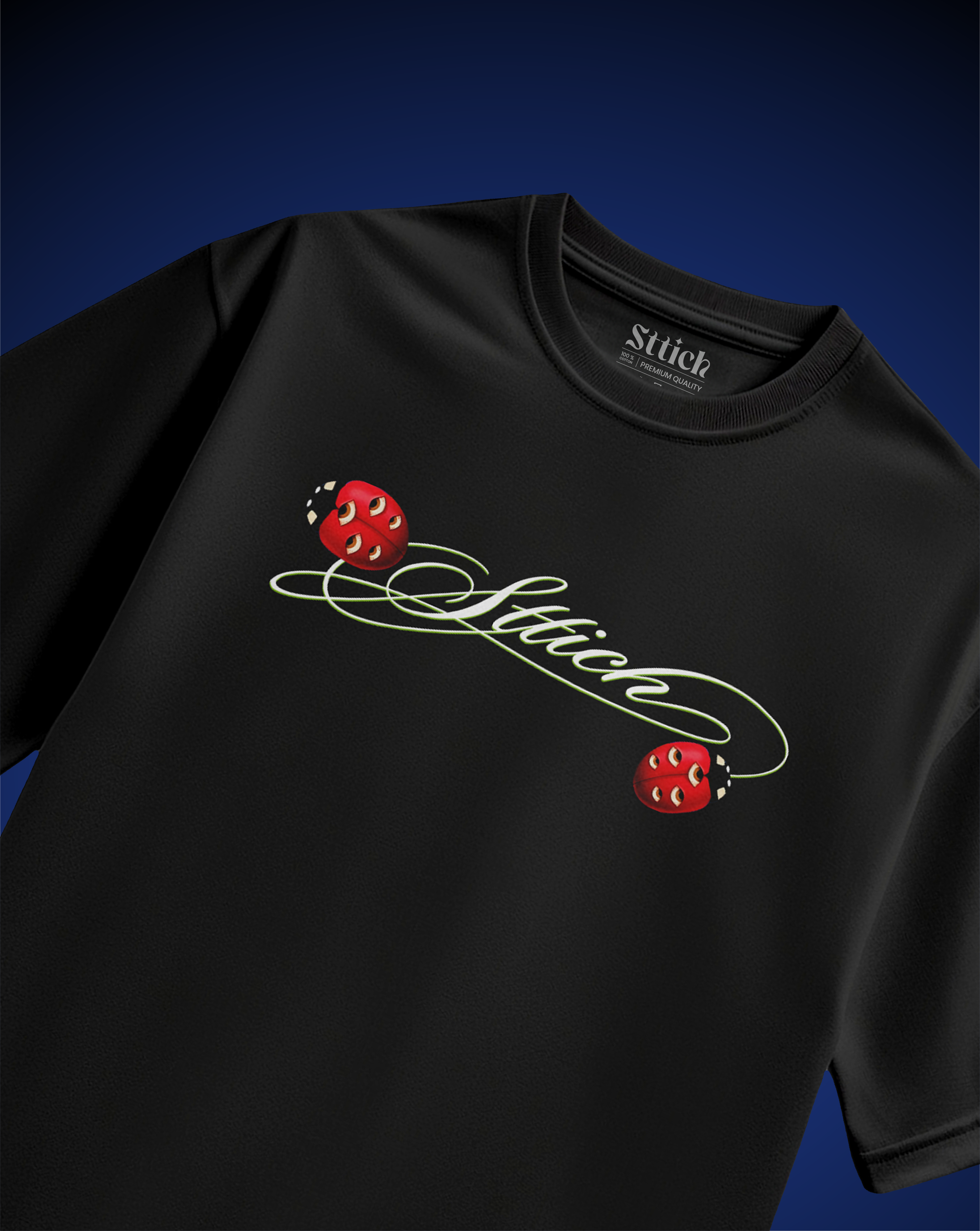 Blue Flower & fail pass Black T-Shirt