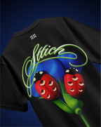 Blue Flower & fail pass Black T-Shirt