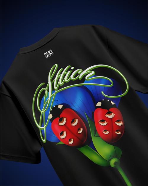 Blue Flower & fail pass Black T-Shirt
