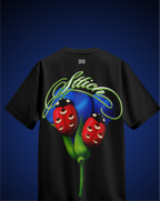 Blue Flower & fail pass Black T-Shirt