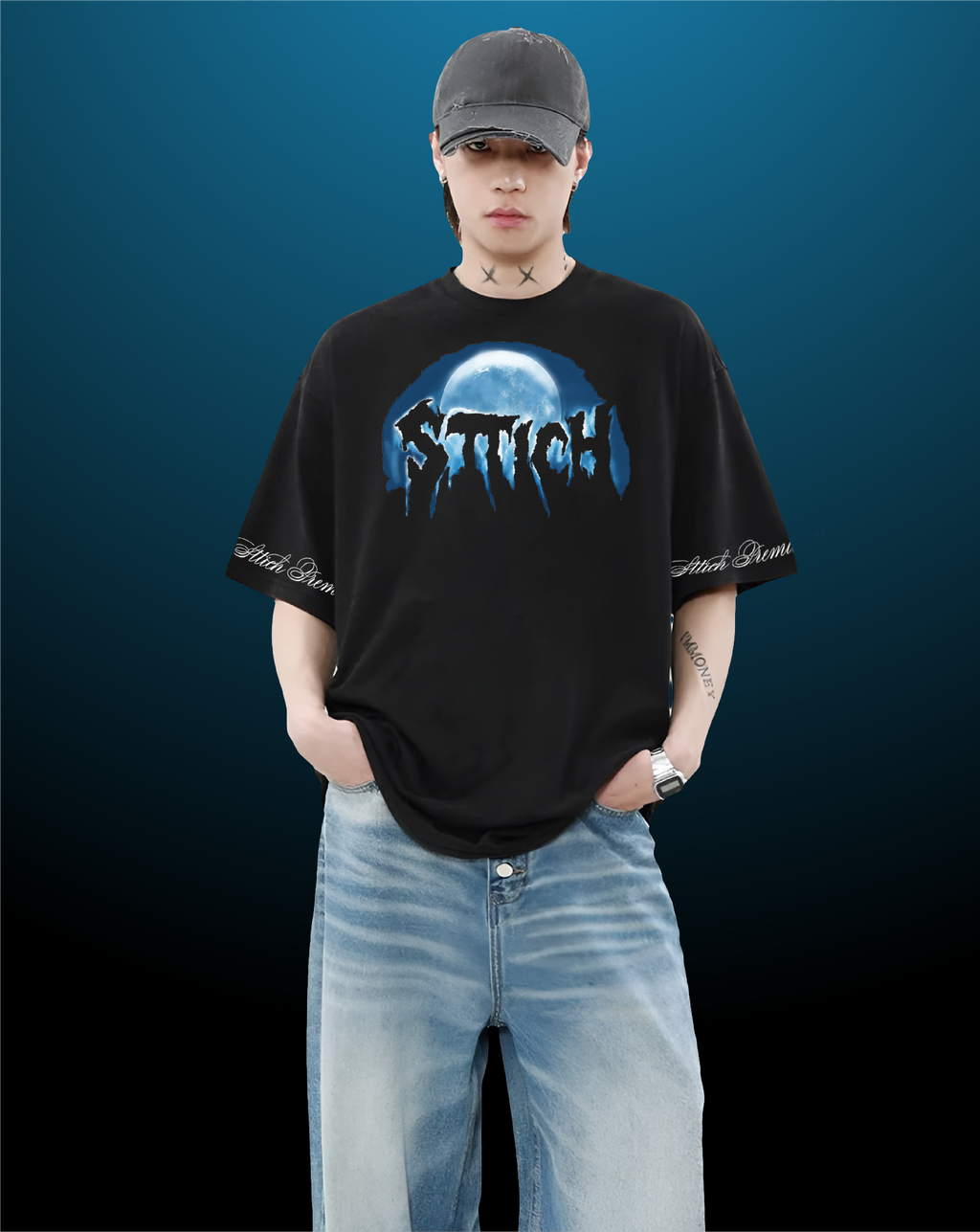 Moon & Sttich Typo Black T-Shirt