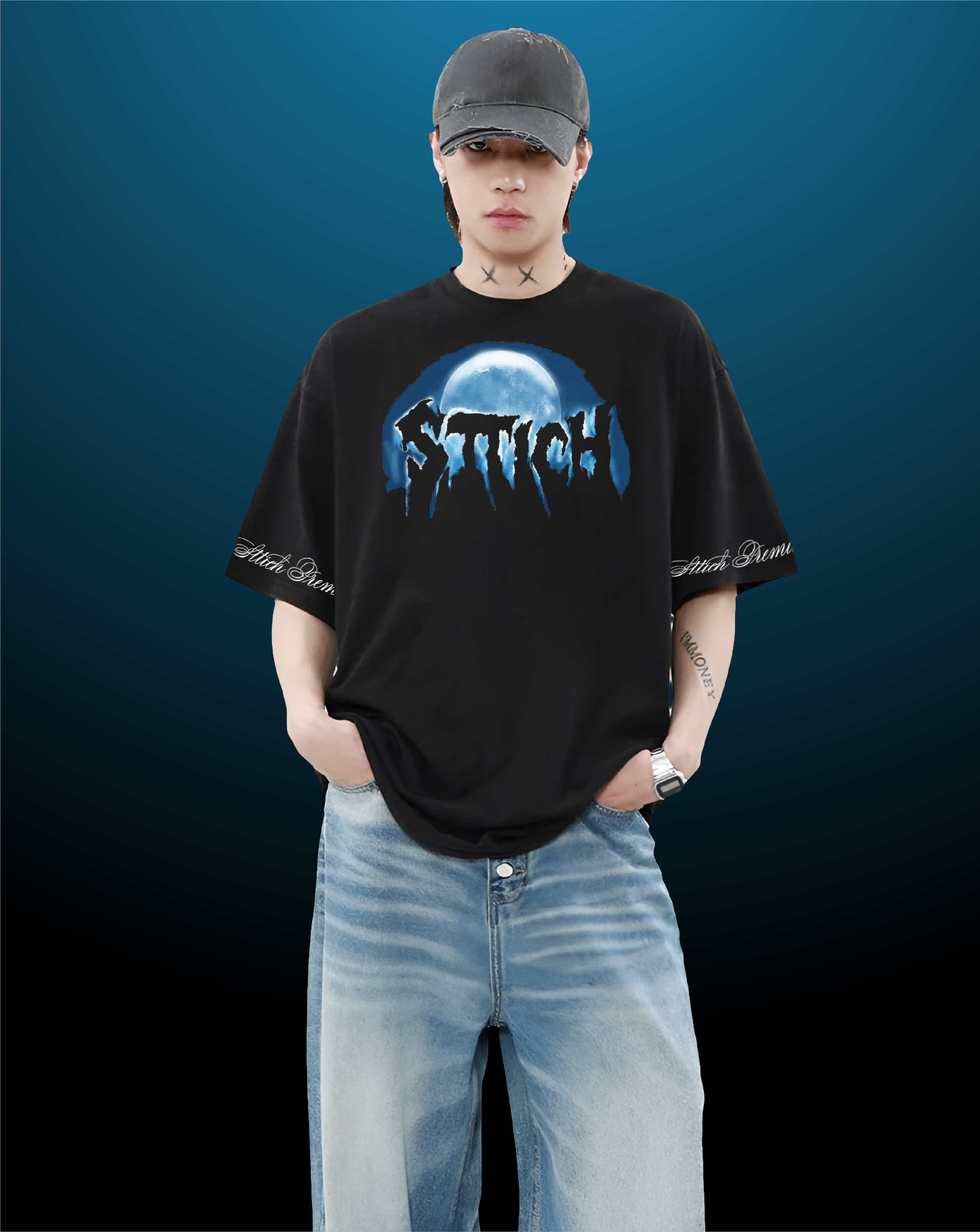 Moon & Sttich Typo Black T-Shirt